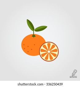 Vector icon of tangerine and cut tangerine half