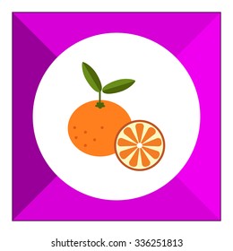 Vector icon of tangerine and cut tangerine half