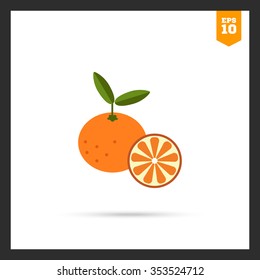 Vector icon of tangerine and cut tangerine half