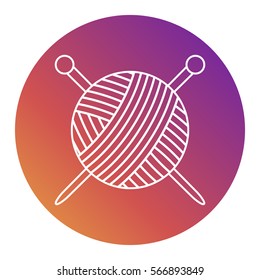 Vector icon tangle of yarn with knitting needles for social networks. Knitting, handmade.