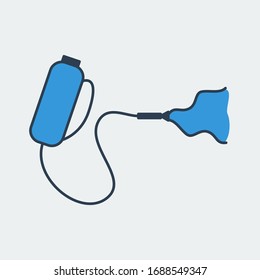 Vector icon of a tank with cleaning agent and sprinkler for cleaning and disinfecting surfaces. It represents a concept of medical protection, cleanliness, hygiene, health safety and virus protection