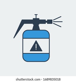 Vector icon of a tank with sprinkler and cleaning agent for disinfecting surfaces. It represents a concept of medical protection, cleanliness, hygiene, health safety and virus protection