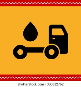 Vector icon of tanker truck with fuel drop