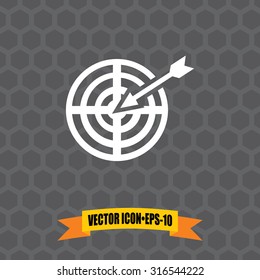 Vector Icon of Target & Arrow on Dark Gray Background. Eps.10.