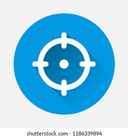 Vector icon of the target illustration on blue background. Flat image target with long shadow. Layers grouped for easy editing illustration. For your design.