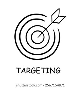 Vector icon for targeting with dartboard and arrow.