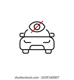 Vector icon of taxi with crossed-out eye, symbolizing hidden ride status, private booking, or invisible tracking. Ideal for ride-sharing apps, taxi services, and privacy settings