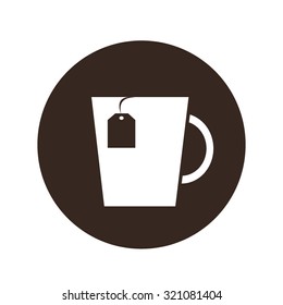 Vector icon of tea cup with tea bag on white background