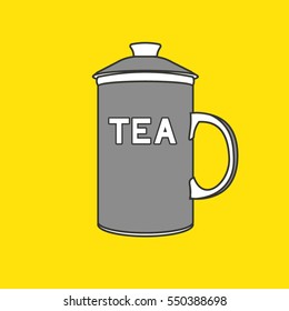 Vector icon tea cup. Isolated on yellow background
