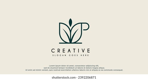 Vector icon of tea leaf cup logo design