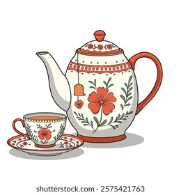 Vector icon: Tea Pot and a Cup on a Saucer.