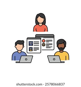 Vector icon of a Team members working on a shared project 