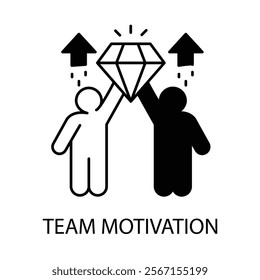 Vector icon for team motivation. Line art of a group achieving success together, symbolizing collaboration and morale.