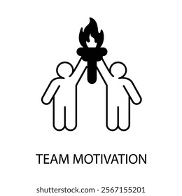 Vector icon for team motivation. Line art of a group achieving success together, symbolizing collaboration and morale.