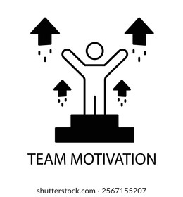 Vector icon for team motivation. Line art of a group achieving success together, symbolizing collaboration and morale.