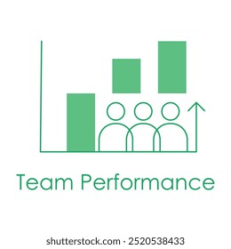 Vector icon for team performance analysis with bar graph and team. Business teamwork and productivity improvement concept.