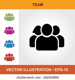 Vector Icon Of Team With Title & Small Multicolored Icons. Eps-10.