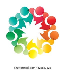 Vector Icon Teamwork Hugging. Group of People concept friendship, leadership, organization.