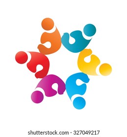 Vector Icon Teamwork Hugging. Group of People concept friendship, leadership, organization.