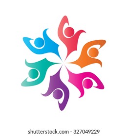 Vector Icon Teamwork Hugging. Group of People concept friendship, leadership, organization.