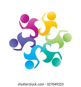 Vector Icon Teamwork Hugging. Group of People concept friendship, leadership, organization.
