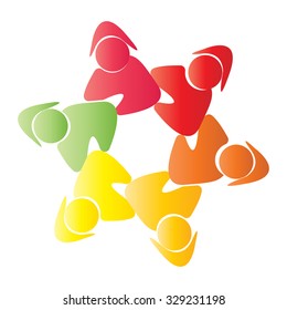 Vector Icon Teamwork Hugging. Group of People concept friendship, leadership, organization.