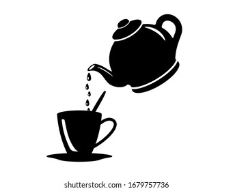 Vector icon of a teapot from which to pour the tea or coffee to the cup in black.