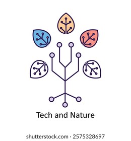 Vector icon for Tech and Nature Integration. Combines a leaf with network connections to symbolize harmony between technology and nature.