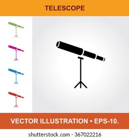 Vector Icon Of Telescope With Title & Small Multicolored Icons. Eps-10.