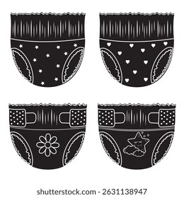 Plantilla de icono de Vector para pañales de bebé. El signo de los pañales del bebé. símbolo de contorno aislado, ilustración negra