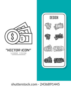 Plantilla de icono de vector. Diseño de iconos de dinero blanco y negro. Plantilla de vector de stock.
