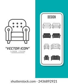 Vector icon template. Black and white sofa icon design. Stock vector template.