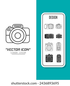 Vector icon template. Black and white camera icon design. Stock vector template.