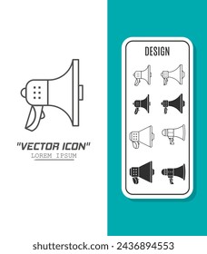 Vector icon template. Black and white megaphone icon design. Stock vector template.