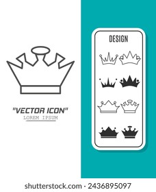 Vector icon template. Black and white crown icon design. Stock vector template.