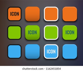 Vector Icon Template Set Different backgrounds and Style Round Rectangle Shape. Sample Set looks wonderful on dark and light backgrounds.