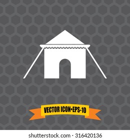 Vector Icon of Tent on Dark Gray Background. Eps.10.