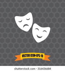 Vector Icon of Theater Mask on Dark Gray Background. Eps.10.