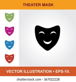 Vector Icon Of Theater Mask With Title & Small Multicolored Icons. Eps-10.