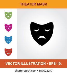 Vector Icon Of Theater Mask With Title & Small Multicolored Icons. Eps-10.