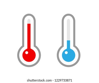 Vector icon of thermometer and high and low air temperature. Thermometer illustration. Warm and cold air. Cooling and heating