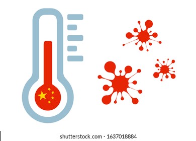 Vector icon of thermometer and viruses. Vector illustration of a thermometer and Coronavirus.