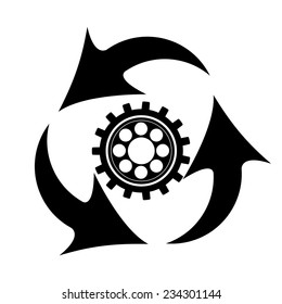 Vector icon three rotating arrow around cogwheel