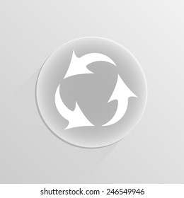 Vector icon three rotating arrow on a white button with shadow 