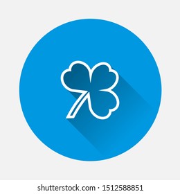 Vector icon three-leafed clover on blue background. Flat image with long shadow.