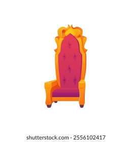 A vector icon of the throne with a pattern of gold elements and red velvet upholstery. Cartoon-style design for a royal setting in games or mobile apps