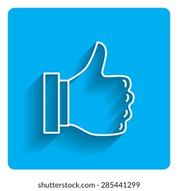 Vector icon of thumb up sign on bright blue background