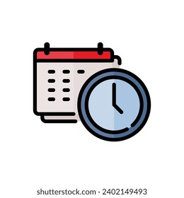 vector Icon of time and date for a place in a simple colored outline style