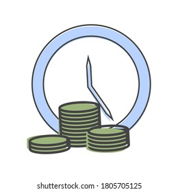 El tiempo del icono del vector es el estilo de la caricatura del dinero sobre fondo blanco aislado.