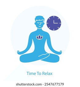 Vector icon for Time to Relax – Relaxation Pose with a Clock, Encouraging Mindful Rest.